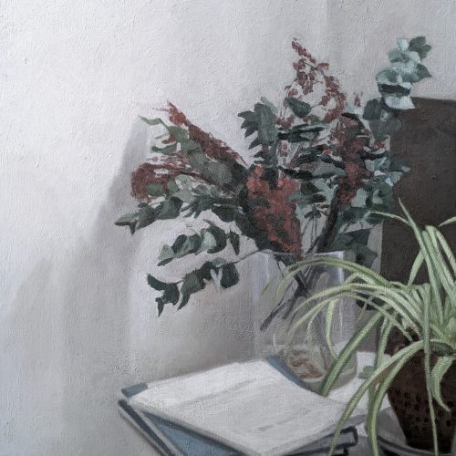 Maxime-Biou-Eucalyptus-et-plante-verte-chez-Juliette-73x60-huile-sur-toile-2025