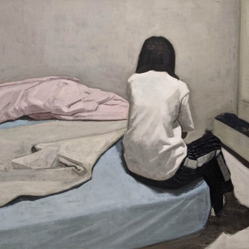 Maxime-Biou_femme-de-dos-t-shirt-blanc_2021_huile-sur-toile_200x170