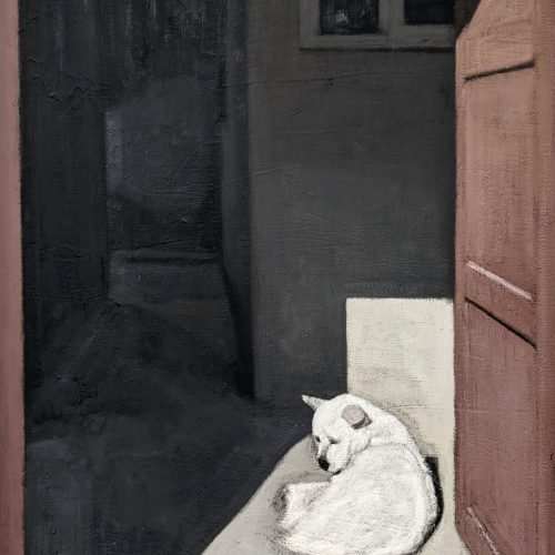 Maxime-Biou-chien-blanc-Hutong-130x97-huile-sur-toile-2023