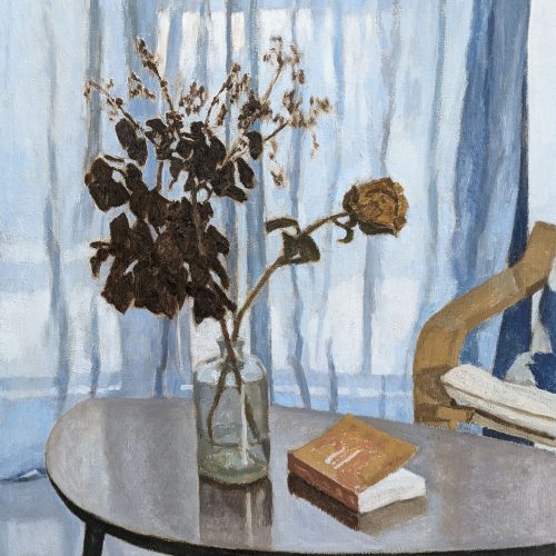 Maxime-Biou-Bouquet-de-rose-et-livre-Bagnolet-81x65-huile-sur-toile-2024